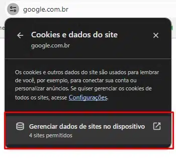 Gerenciar dados - Como Limpar Cache e Cookies do Google Chrome